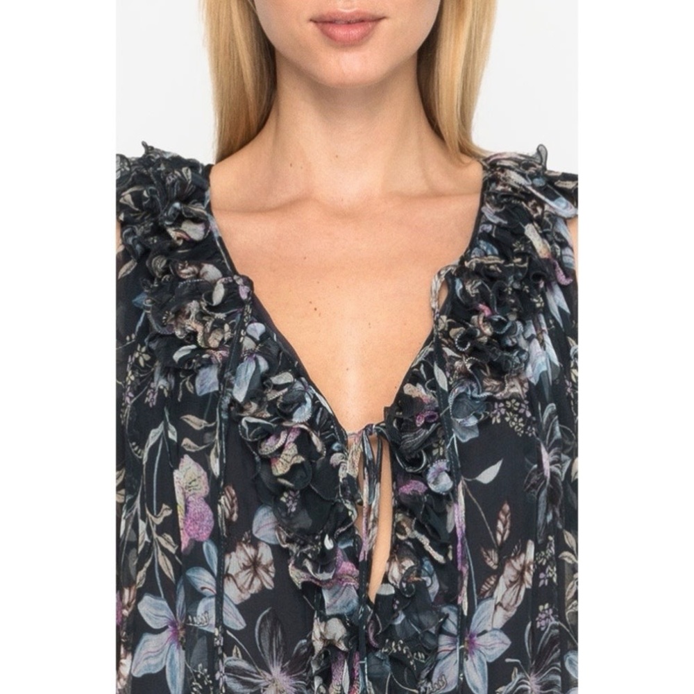 JOHNNY WAS silk ruffle sleeveless top size XS floral - Picture 11 of 12